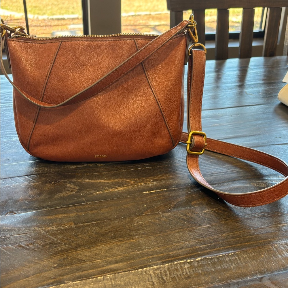 Fossil Tan Leather Crossbody Bag